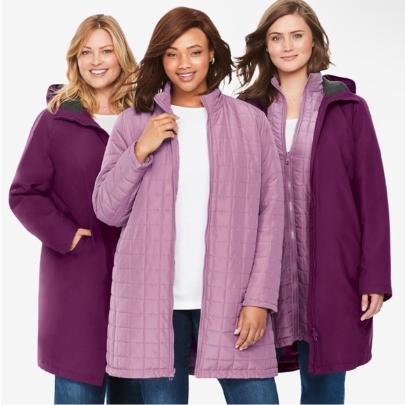 Woman Within Forest Green Hooded Trench Coat with Quilted Liner - Picture 5 of 7